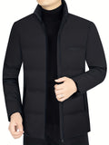 kkboxly  Men's Trendy Solid Puffer Coat, Casual Stand Collar Windproof Zip Up Warm Jacket For Outdoor Winter