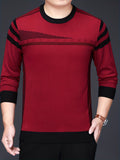kkboxly  Men's Geometric Pattern Knitted Sweater, Casual Mid Stretch Breathable Pullover For Outdoor, Men's Clothing