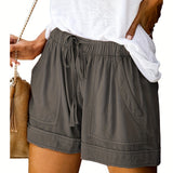 kkboxly  Solid Elastic Waist Shorts, Casual Drawstring Comfy Summer Shorts With Pockets, Women's Clothing