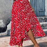 kkboxly  Dalmatian Print Ruffle Hem Skirt, Casual Skirt For Spring & Summer, Women's Clothing