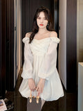 kkboxly  Solid Ruched Dress, Elegant Long Sleeve Slim Waist Dress, Women's Clothing