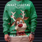 kkboxly  Christmas Elk Print Trendy Sweatshirt, Men's Casual Graphic Design Crew Neck Pullover Sweatshirt For Men Fall Winter