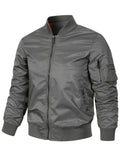 kkboxly  Men's Stylish Solid Windbreaker With Pockets, Active Breathable V Neck Zip Up Long Sleeve Jacket For Spring Fall