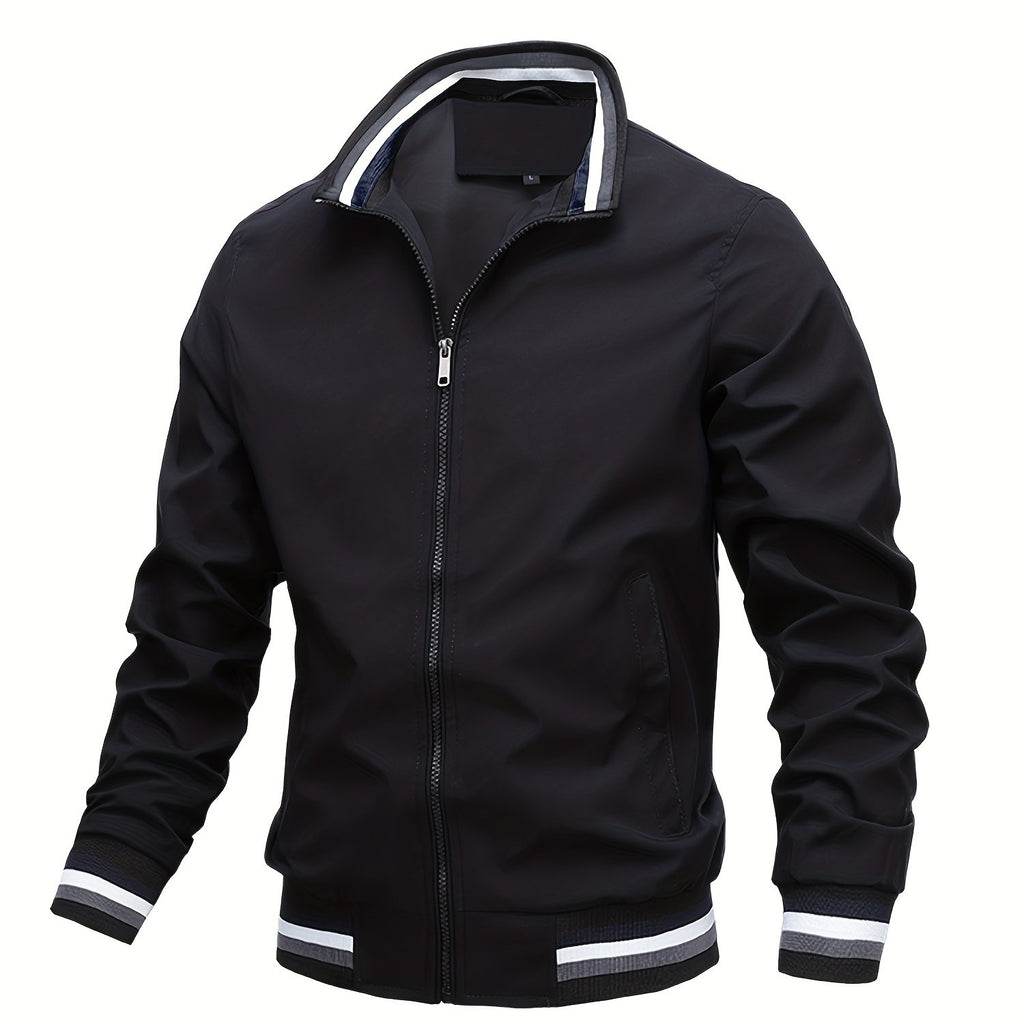 kkboxly  Men's Casual Zipper Long Sleeve Stand Collar Pockets Jackets For Fall & Winter