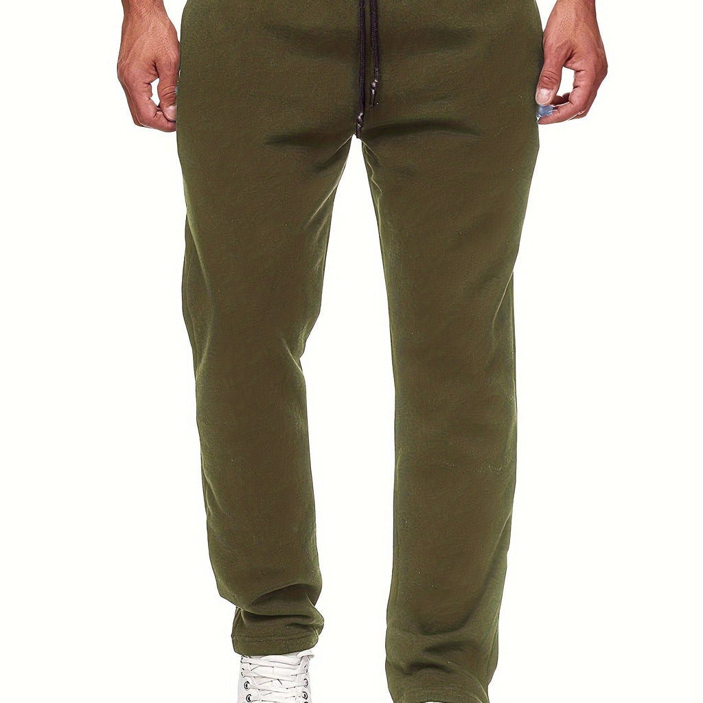 kkboxly Men's Casual Solid Color Pants, Fleece Slight Stretch Sweatpants