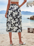 kkboxly  Floral Print Wrap Tie Skirt, Holiday High Waist Skirt, Women's Clothing