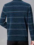 Men's Stylish Stripe Pattern Knitted Pullover, Casual Breathable Long Sleeve Crew Neck Top For City Walk Street Hanging Outdoor Activities