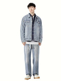 kkboxly kkboxly  Men's Outfit Set, Lapel Long Sleeve Vintage Style Denim Jacket And Pants, 2-piece Set For City Walk Street Hanging Outdoor Activities