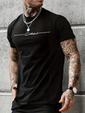 kkboxly  Trendy Letter Print T-shirt, Men's Casual Street Style Stretch Round Neck Tee Shirt For Summer
