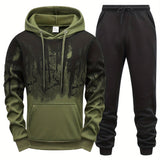 kkboxly  Gradient Style Print Men's 2 Pieces Outfits, Men's Pocket Hoodie And Drawstring Sports Trousers, Men's Casual Wear For Spring And Autumn