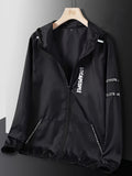realaiot  Men's Casual Zip Up Hooded Jacket, Chic Windproof Jacket With Zipper Pockets