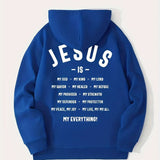 kkboxly  Men's Jesus Is My Everything Print Hoodie With Assorted Colors, Casual Slightly Stretch Drawstring Long Sleeves Hooded Sweatshirt, Men's Clothing
