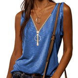 kkboxly  Casual V-neck Zipper Cami Top, Solid Fashion Sleeveless Loose Summer Fit Tank Top, Women's Clothing