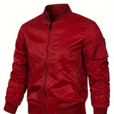 kkboxly  Men's Stylish Solid Windbreaker With Pockets, Active Breathable V Neck Zip Up Long Sleeve Jacket For Spring Fall