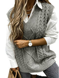 kkboxly  Cable V-Neck Sweater Vests, Casual Loose Sleeveless Fall Winter Knit Sweater Vest, Women's Clothing