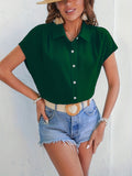 kkboxly  Solid Short Sleeve Shirt, Elegant Button Front Versatile Shirt With A Collar, Women's Clothing