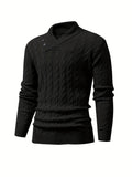 All Match Knitted Shawl Collar Sweater, Men's Casual Warm High Stretchy Pullover Sweater For Fall Winter