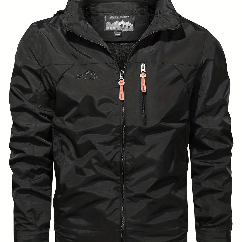kkboxly  Trendy Windbreaker Hooded Jacket, Men's Casual Zip Up Jacket Coat For Spring Fall Outdoor Activities