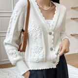 kkboxly  V Neck Loose Cardigans, Casual Solid Drop Shoulder Long Sleeve Spring Fall Knit Cardigan, Women's Clothing