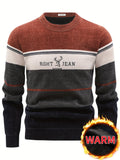 kkboxly  Men's Stylish Knitted Pullover, Casual Slightly Stretch Breathable Long Sleeve Crew Neck Top For City Walk Street Hanging Outdoor Activities