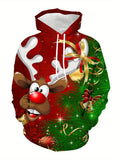 kkboxly  Christmas Elk& Santa Print Hoodie, Cool Hoodies For Men, Men's Casual Graphic Design Pullover Hooded Sweatshirt With Kangaroo Pocket Streetwear For Winter Fall, As Gifts