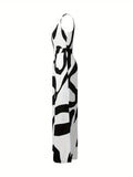 kkboxly  Abstract Print Button Front Jumpsuit, Casual Sleeveless Wide Leg Jumpsuit For Spring & Summer, Women's Clothing