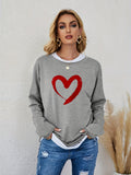 kkboxly  Smiling Face/ Heart Graphic Round Neck Long Sleeve Top, Casual Sports Long Sleeve Sweatshirts,  Women's Athleisure
