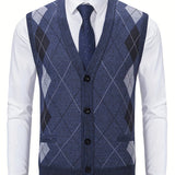 kkboxly  Elegant Slightly Stretch Cardigan Vest, Men's Casual Classic Vintage Style V Neck Button Up Cardigan Vest For Fall Winter