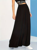 Solid Ruffle Hem Maxi Skirt, Casual High Waist Loose Skirt With Pocket, Women's Clothing