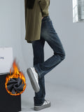 kkboxly Fleece Liner Casual Straight Jeans, High Waist Stretchy Loose Fit Denim Pants, Women's Denim Jeans & Clothing