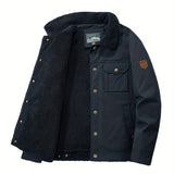kkboxly  Warm Fleece Windbreaker Jacket, Men's Casual Lapel Multi Pocket Cargo Jacket Coat For Fall Winter Outdoor Activities