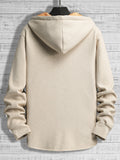 kkboxly  Warm Fleece Hooded Jacket, Men's Casual Medium Stretch Button Up Jacket Coat For Fall Winter