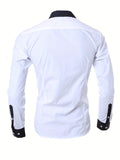 kkboxly  Men's Casual Button Up Contrast Color Long Sleeve Shirt, Men's Clothes For Spring Summer Autumn, Tops For Men
