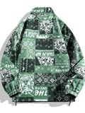 kkboxly  Men's Floral Graphic Print Reversible Jacket For Spring/autumn, Oversized Fashion Band Collar Coat For Males, Plus Size
