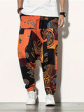kkboxly  Cotton & Linen Blend Men's Drawstring Harem Pants Beach Pant Bohemian Pattern Casual Baggy Pants Streetwear Hiphop Rapper Style
