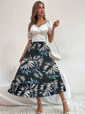 kkboxly  Boho Floral Print Tiered Skirts, Vacation High Waist Summer Layered Skirts, Women's Clothing