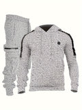 kkboxly Men's Casual 2pcs Set, High Stretch Sports Hoodie & Multi Pocket Joggers Matching Set For Gym Workout Training