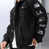 kkboxly  Men's Chic Denim Jacket, Casual Street Style Chest Pocket Button Up Jacket