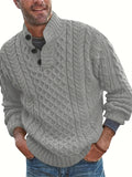 kkboxly kkboxly  All Match Knitted Cable Sweater, Men's Casual Warm Middle Stretch Stand Collar Pullover Sweater For Fall Winter