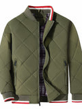 kkboxly  Warm Zipper Pocket Stand Collar Jacket, Men's Casual Solid Color Zip Up Cotton Padded Jacket For Fall Winter Outdoor