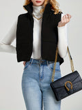 Stand Collar Zip Up Vest, Casual Solid Sleeveless Versatile Vest, Women's Clothing