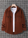 kkboxly  Men's Warm All Match Chest Pocket Jacket, Casual Button Up Lapel Coat For Fall Winter