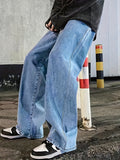kkboxly  Loose Fit Jeans, Men's Casual Street Style Denim Pants With Pockets