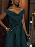 kkboxly Criss Cross Solid Midi Dress, Elegant V Neck A Line Party Dress, Women's Clothing