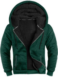 kkboxly  Warm Thick Fleece Lined Coat Solid Color Men's Hooded Jacket Fleece Lined Casual Long Sleeve Sherpa Lined Hoodies With Zipper Hooded Coat For Autumn Winter