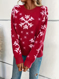 Cozy Snowflake Pattern Crew Neck Pullover - Women's Long Sleeve Drop Shoulder Sweater for Fall and Winter - Soft, Warm, and Festive Christmas Clothing for Ladies