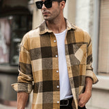 kkboxly  Mens Long Sleeve Flannel Plaid Shirt Jacket Casual Button Down Shirt