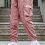 kkboxly kkboxly  Trendy Chase Letter Pattern Cargo Pants, Men's Multi Flap Pocket Trousers, Loose Casual Outdoor Pants, Men's Work Pants Outdoors Streetwear Hip Hop Style
