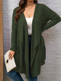 kkboxly  Plus Size Casual Coat, Women's Plus Plain Waffle Pattern Long Sleeve Lapel Collar Cardigan