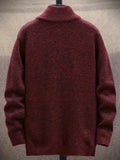 Men's Trendy Knitted Pullover, Casual Mid Stretch Breathable Zip Up Long Sleeve Sweater For Outdoor Fall Winter